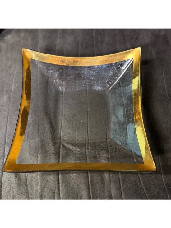 Annieglass Other - Annieglass Gold Rimmed Handcrafted Glass Square Bowl Signed 36/33 USA 11"x11"